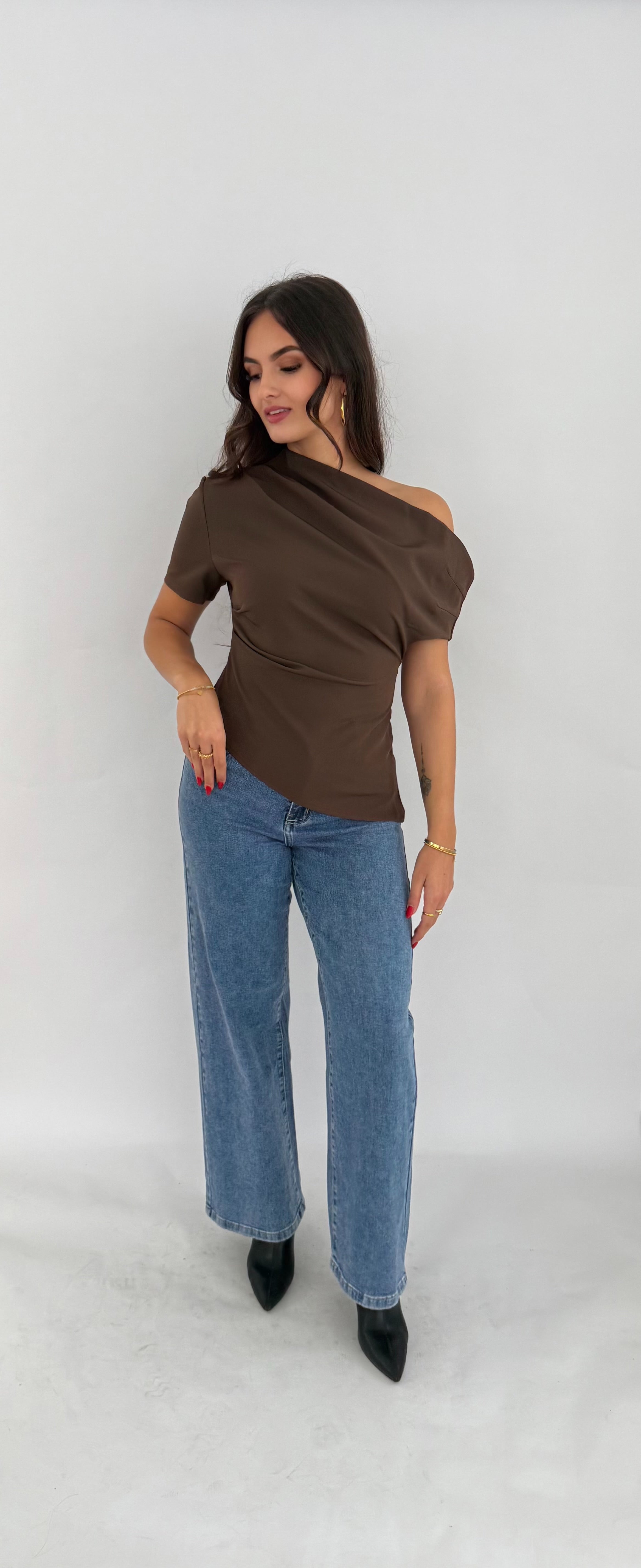 "Saar" asymmetric draped top
