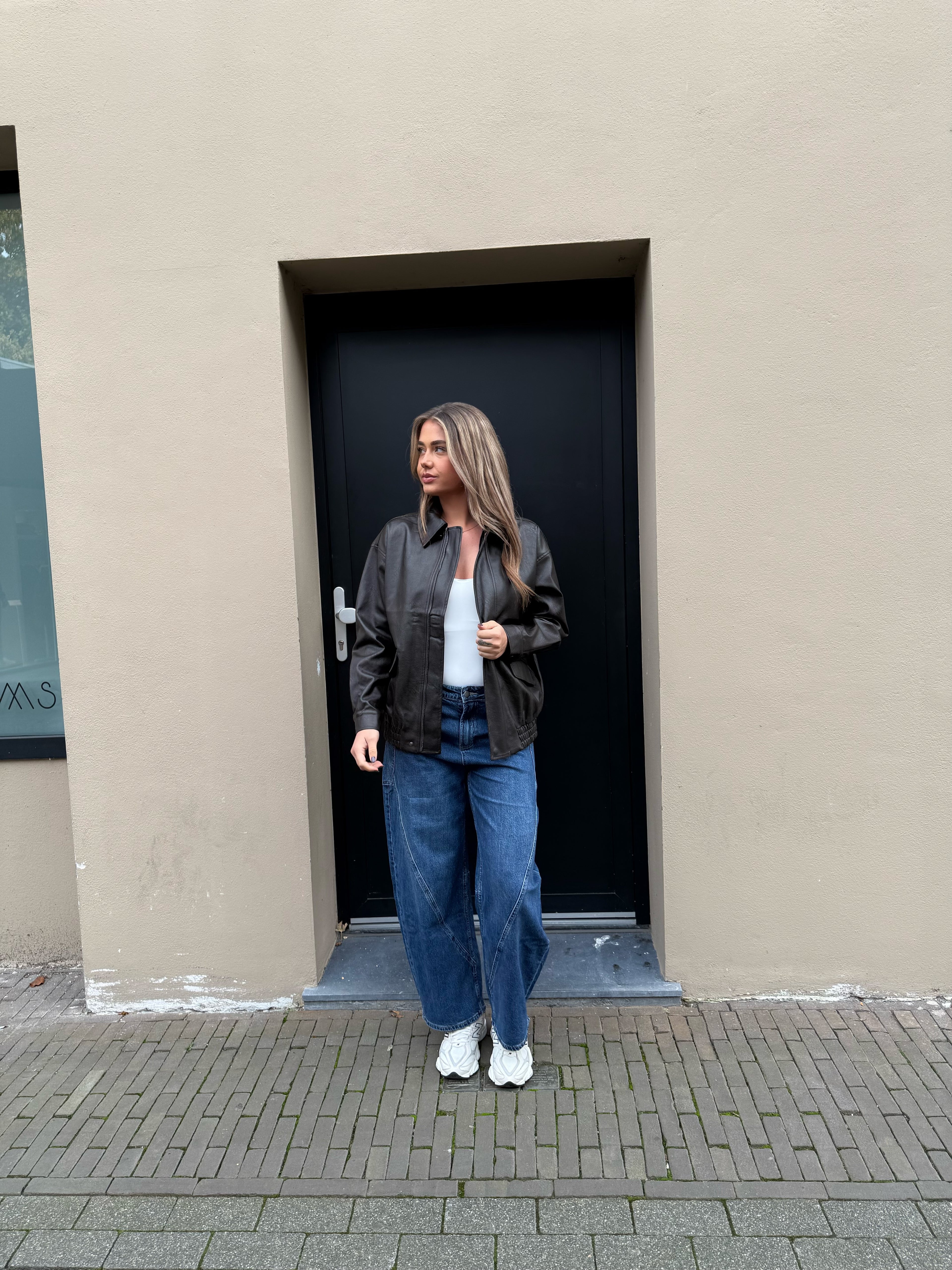 "Olivia" leather oversized jacket - choco