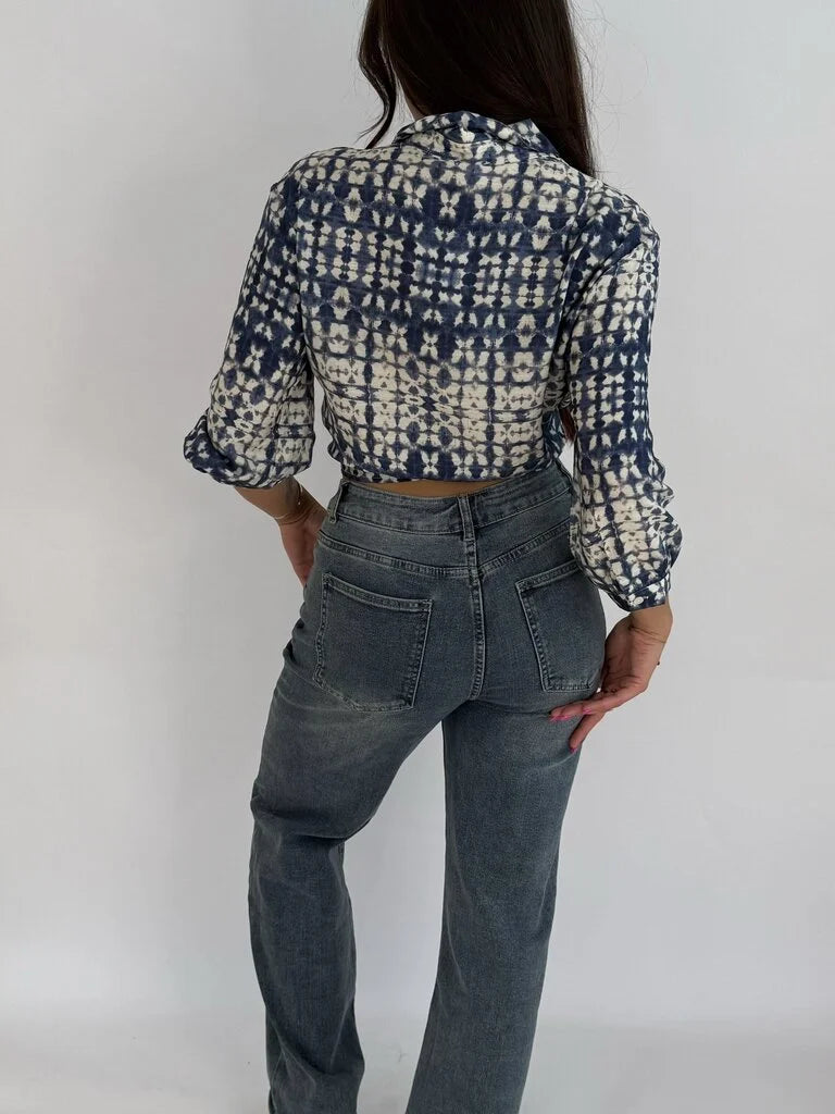 "Wendy" Schuine knoop highwaist jeans- blue