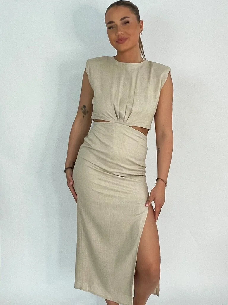 "Loran" linnen dress cut-out