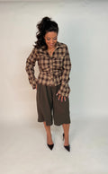 “Elora” fitted plaid blouse
