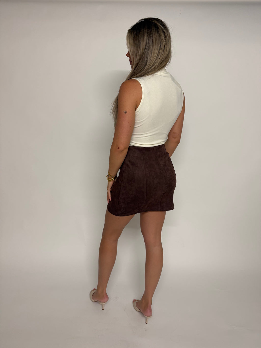 "Carice" Brown suede lace-front skirt