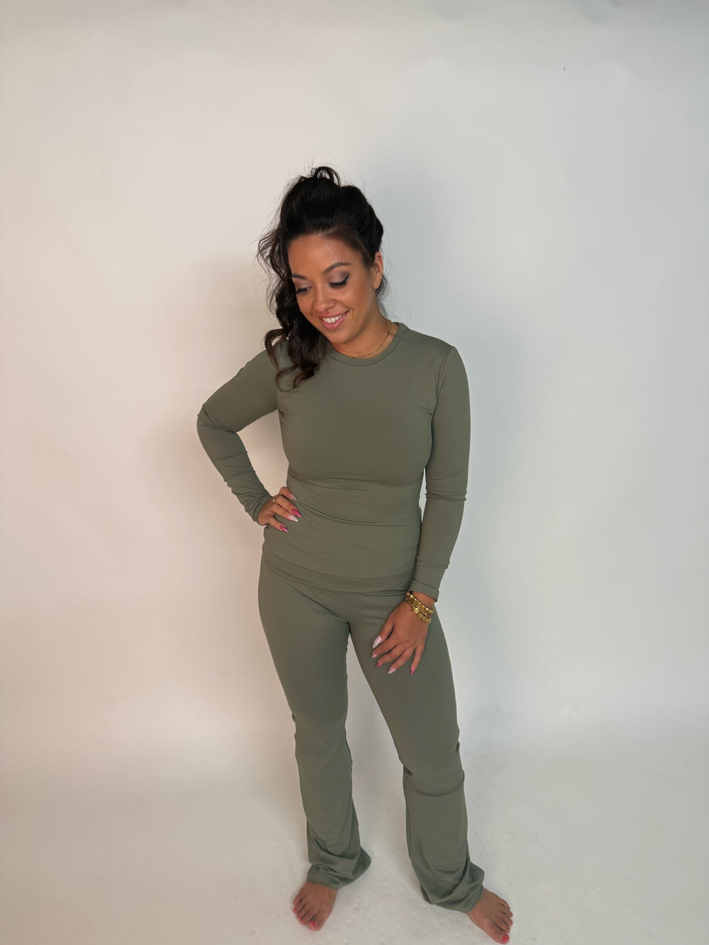 “Kaia” fold over flared pants onderdeel van set
