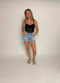 “Tina” frayed-hem denim shorts