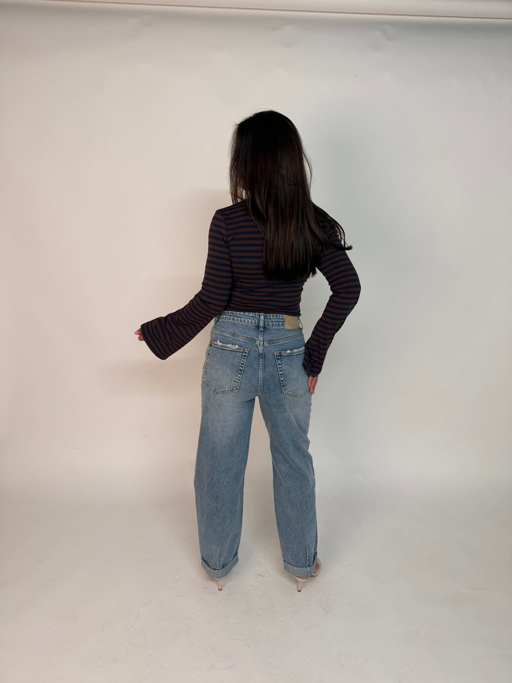 “Elara” Striped flared wrap top