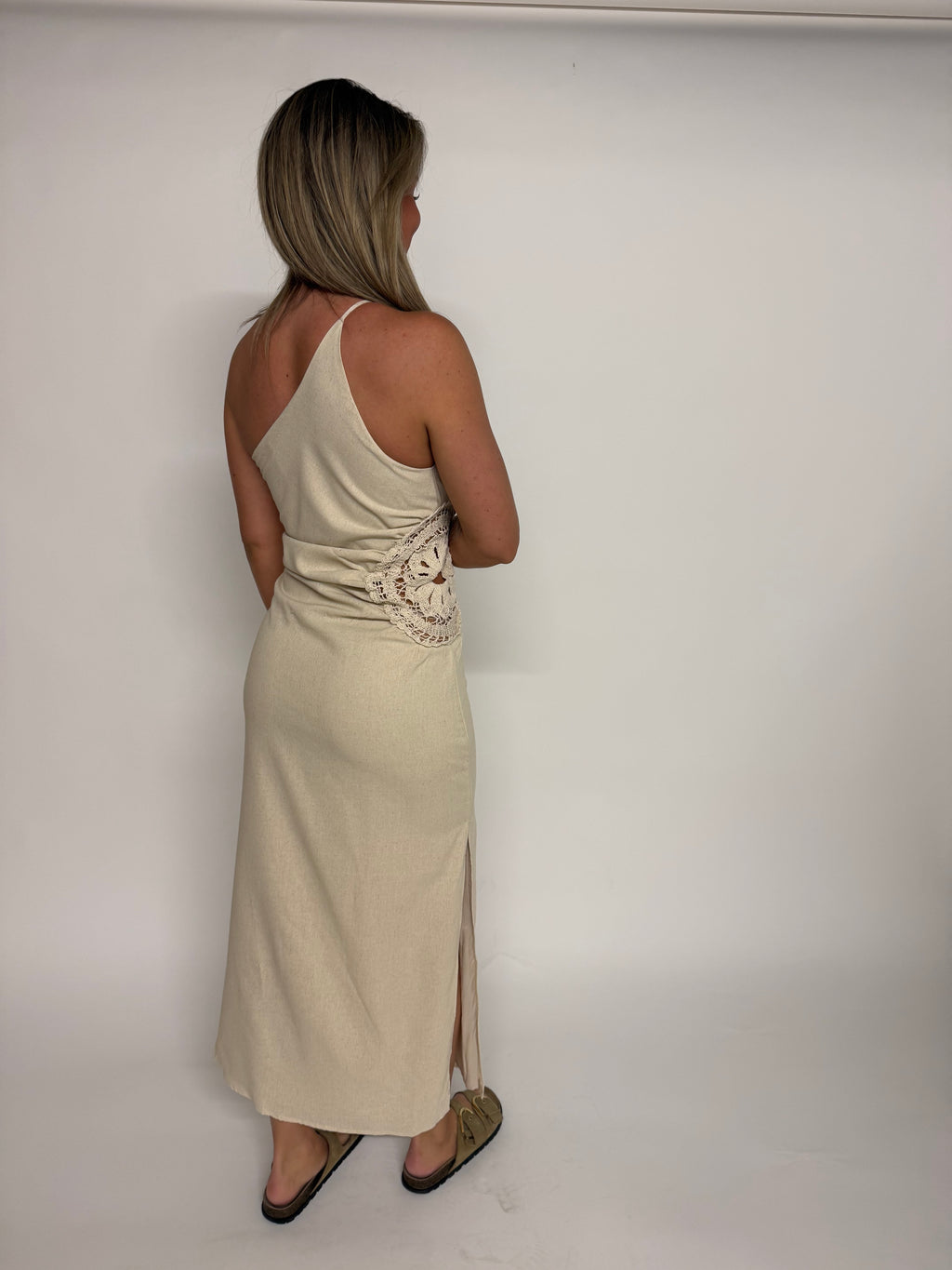 “Meryl” Boho Crochet Side Linen Dress