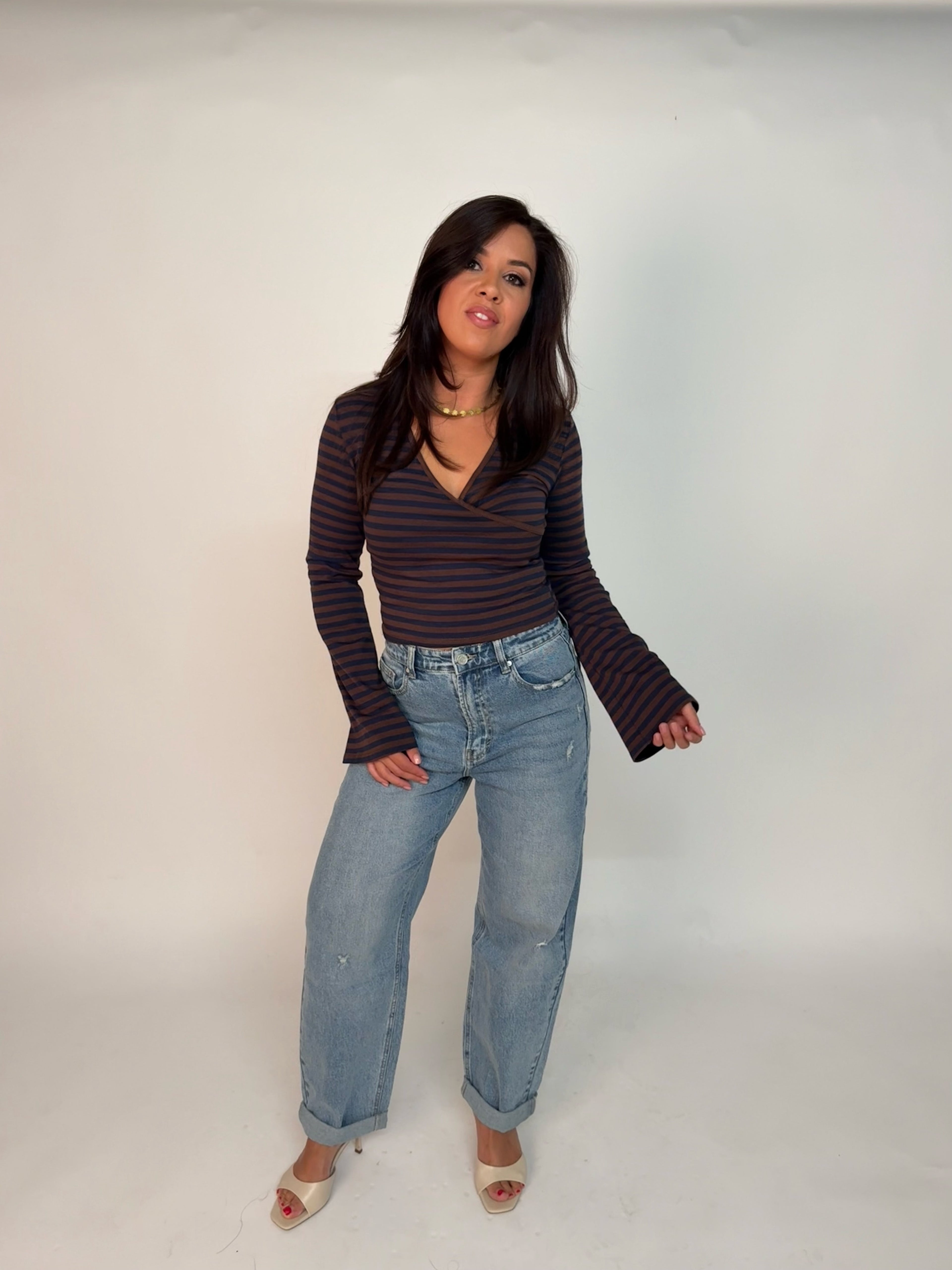 “Elara” Striped flared wrap top