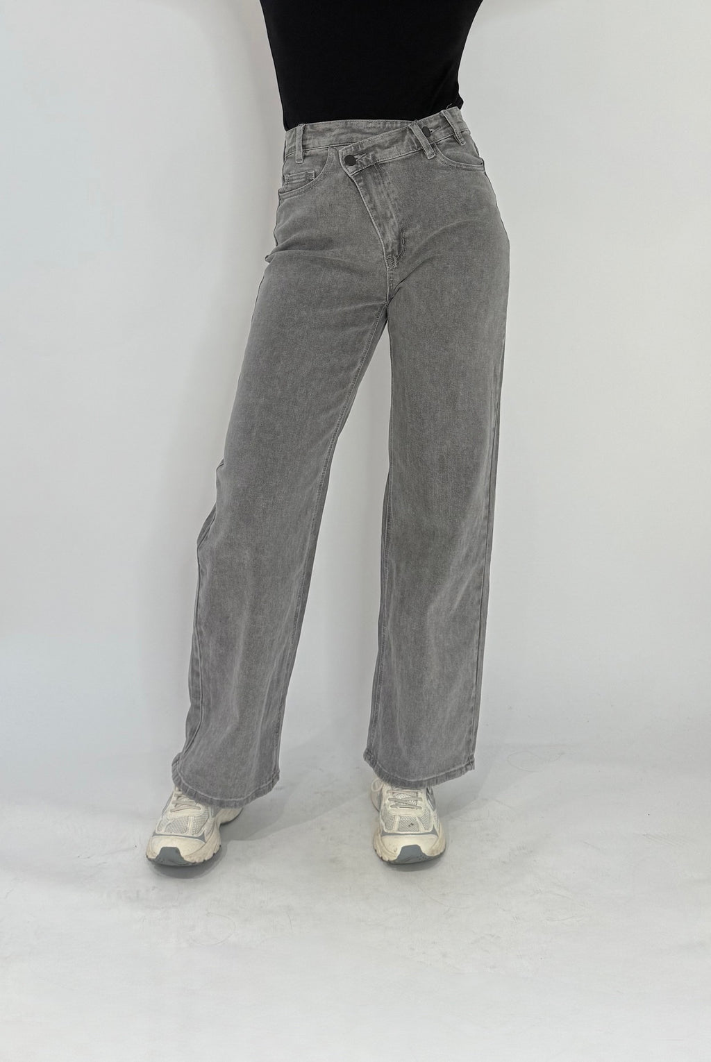 "Jana" straight leg jeans with krisskross button