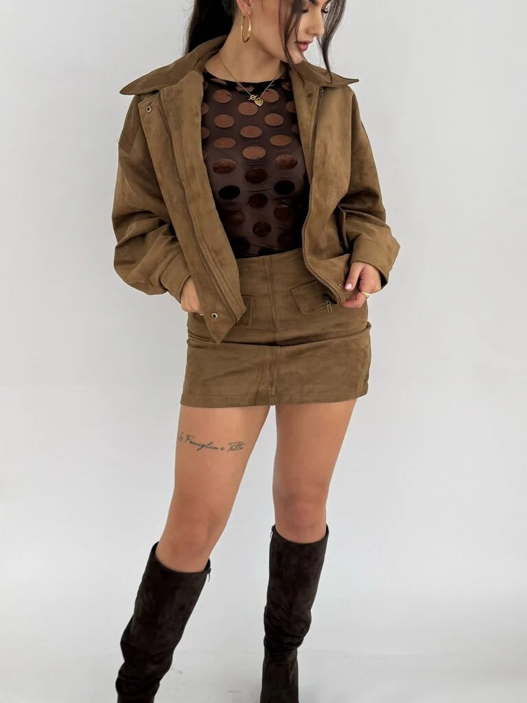 "Mella" Suede jacket onderdeel van set