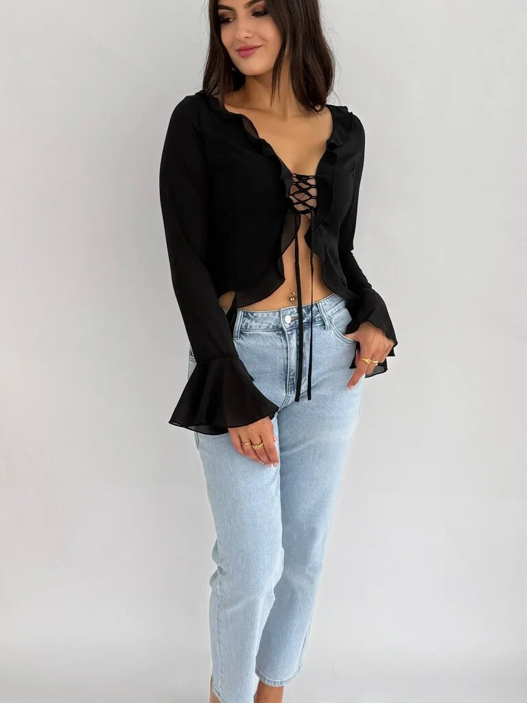 "Nora" long sleeve ruffel top