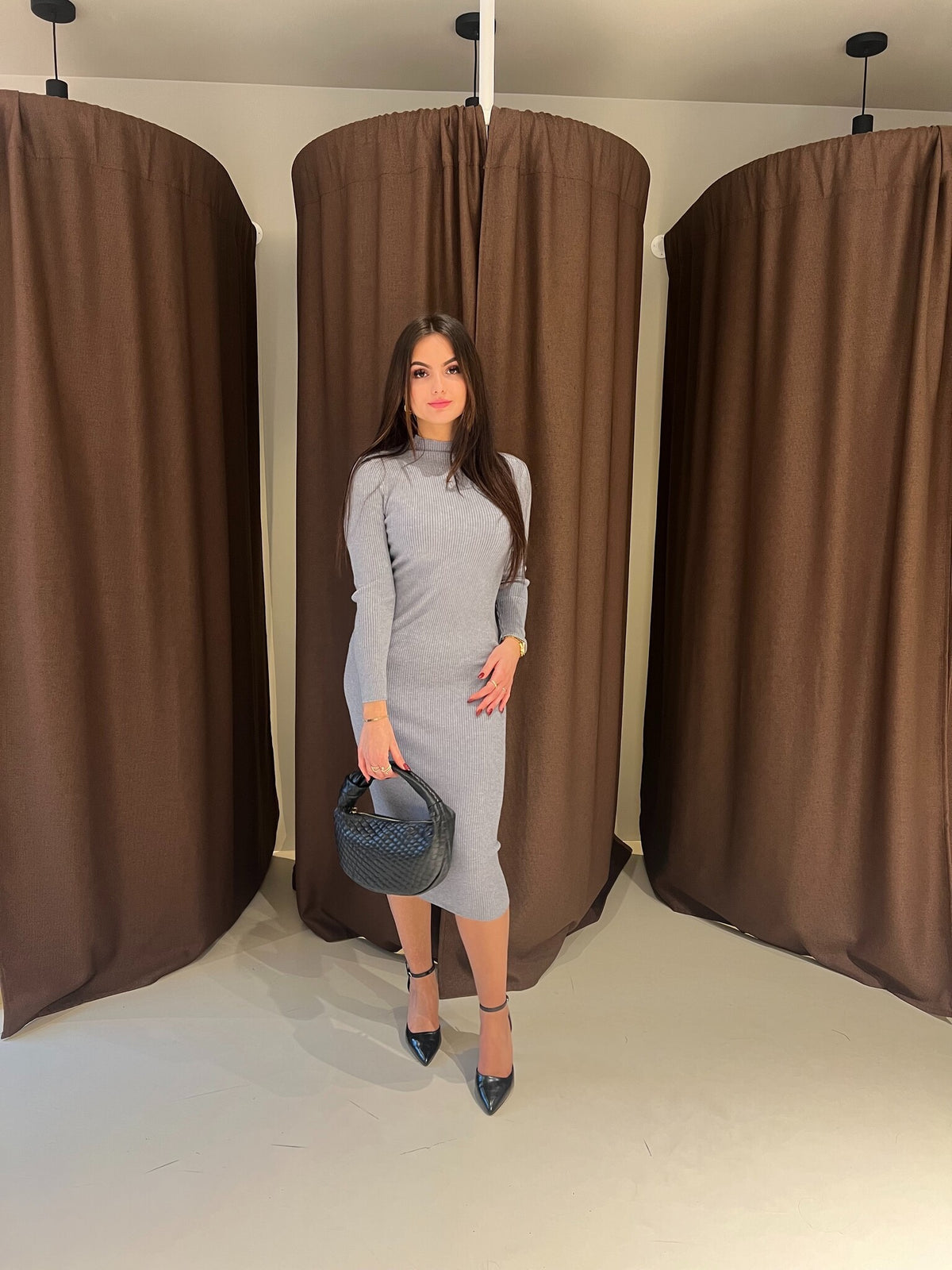 "Lory" Long Ribbed dress turtle neck